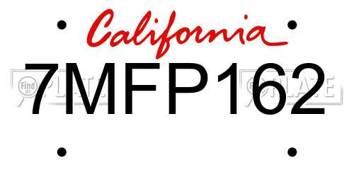 7MFP162 California License Plate