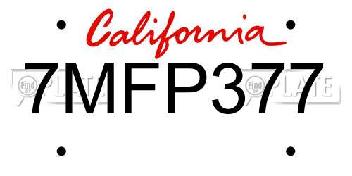 7MFP377 California License Plate