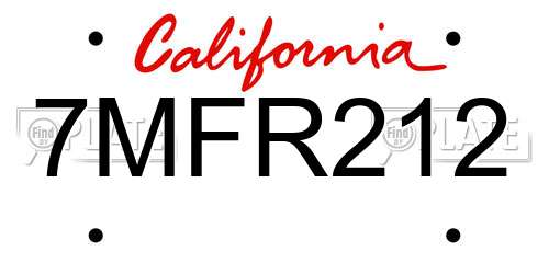 7MFR212 California License Plate