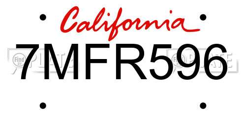 7MFR596 California License Plate