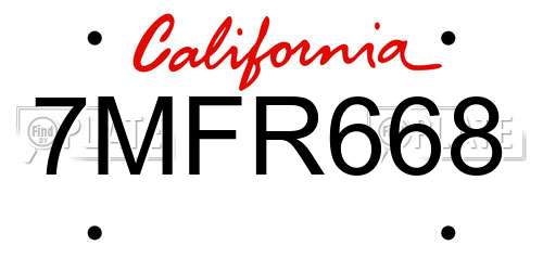 7MFR668 California License Plate