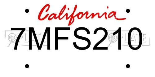 7MFS210 California License Plate