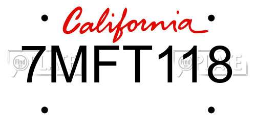 7MFT118 California License Plate