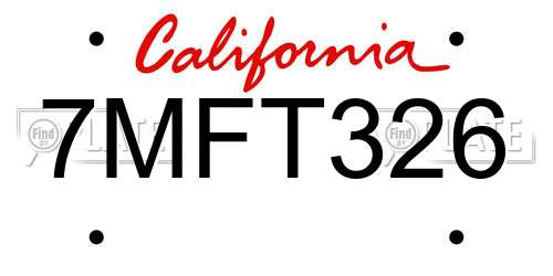 7MFT326 California License Plate