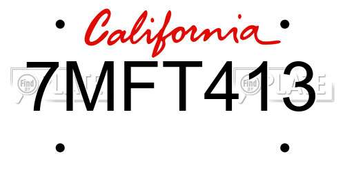 7MFT413 California License Plate