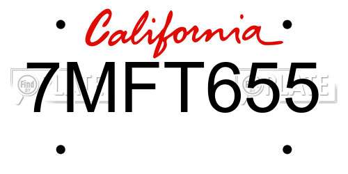 7MFT655 California License Plate
