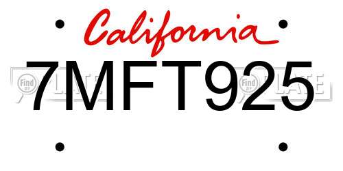 7MFT925 California License Plate