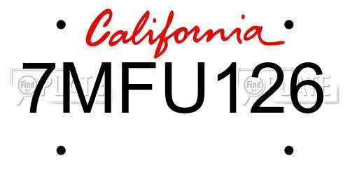 7MFU126 California License Plate