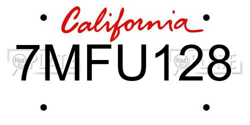 7MFU128 California License Plate