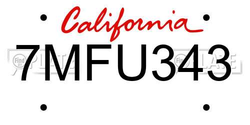 7MFU343 California License Plate