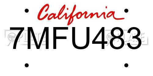 7MFU483 California License Plate
