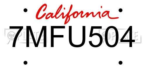 7MFU504 California License Plate