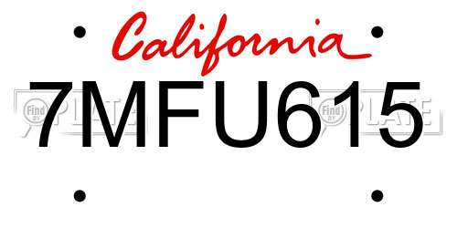 7MFU615 California License Plate