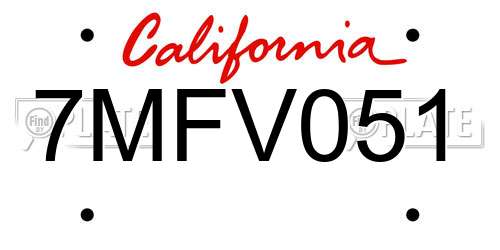 7MFV051 California License Plate