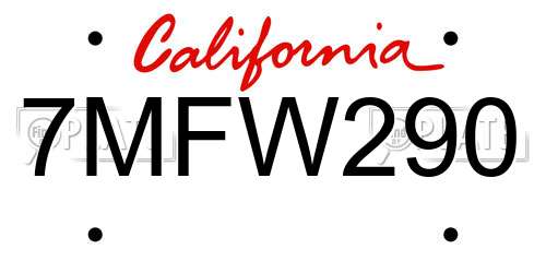 7MFW290 California License Plate