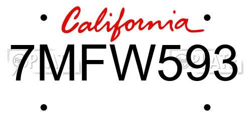 7MFW593 California License Plate