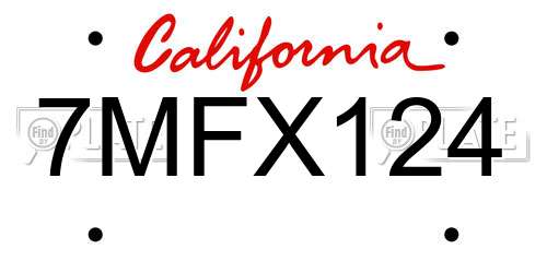 7MFX124 California License Plate