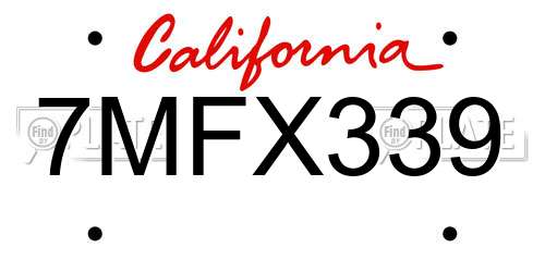 7MFX339 California License Plate