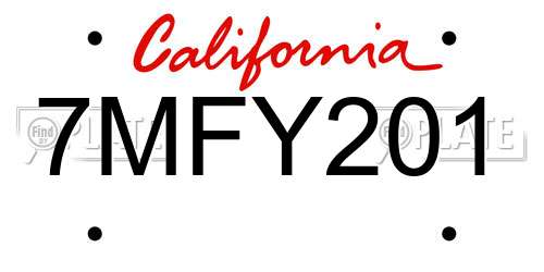 7MFY201 California License Plate