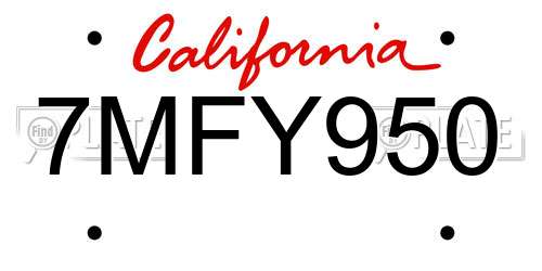 7MFY950 California License Plate