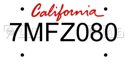 7MFZ080 California License Plate