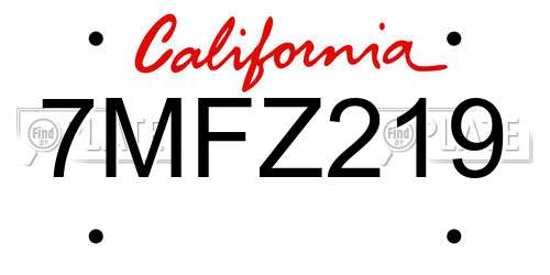 7MFZ219 California License Plate