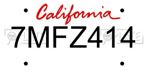 7MFZ414 California License Plate