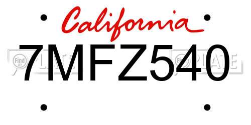 7MFZ540 California License Plate