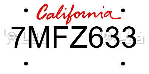 7MFZ633 California License Plate
