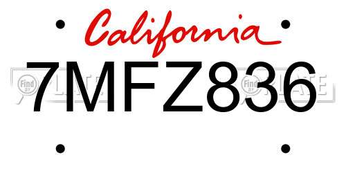 7MFZ836 California License Plate