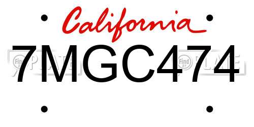 7MGC474 California License Plate