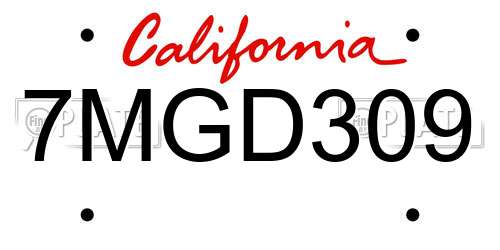 7MGD309 California License Plate