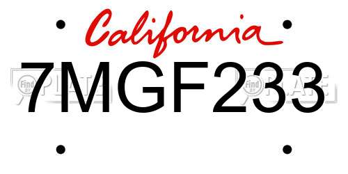 7MGF233 California License Plate