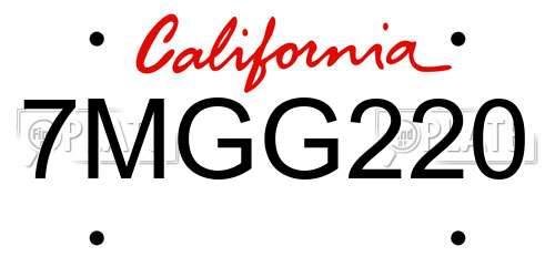 7MGG220 California License Plate