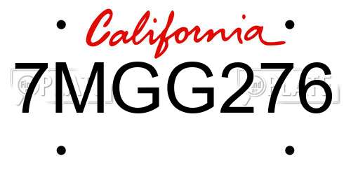 7MGG276 California License Plate