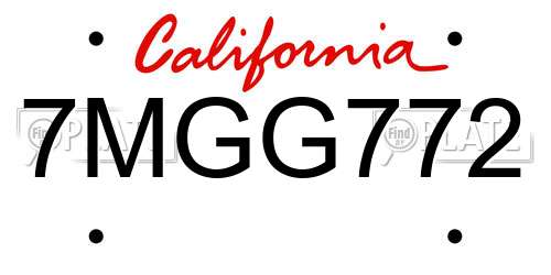 7MGG772 California License Plate