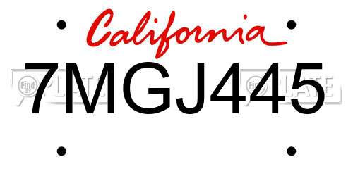 7MGJ445 California License Plate