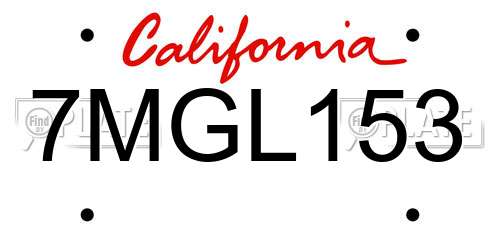 7MGL153 California License Plate