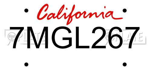 7MGL267 California License Plate