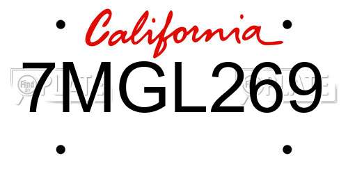 7MGL269 California License Plate