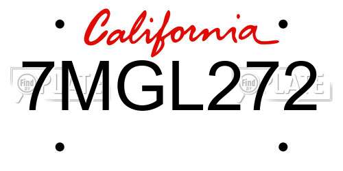 7MGL272 California License Plate