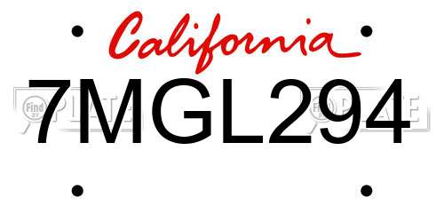 7MGL294 California License Plate