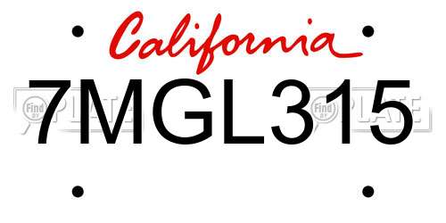 7MGL315 California License Plate