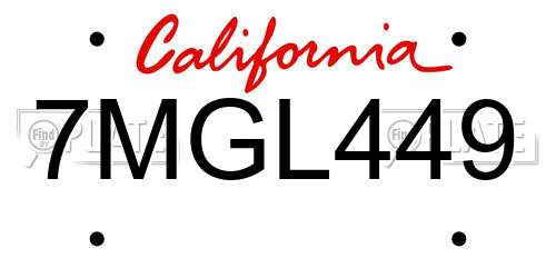 7MGL449 California License Plate