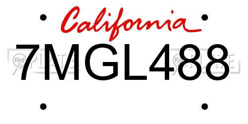 7MGL488 California License Plate