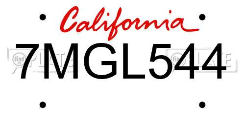 7MGL544 California License Plate
