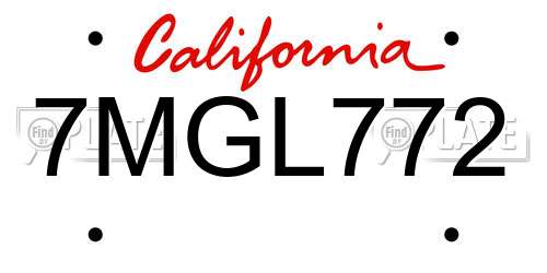 7MGL772 California License Plate