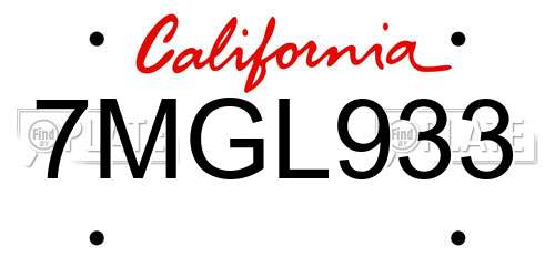 7MGL933 California License Plate