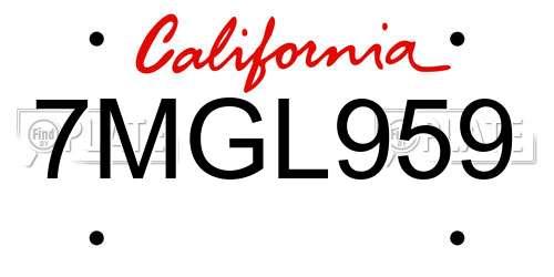 7MGL959 California License Plate