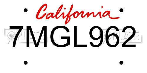 7MGL962 California License Plate
